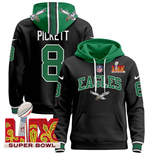 Men's Philadelphia Eagles Super Bowl LIX Patch Pullover Hoodie - All Stitched  Black Kenny Pickett 8