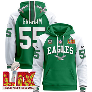 Men's Philadelphia Eagles Super Bowl LIX Patch Pullover Hoodie - All Stitched  Kelly Alternate Brandon Graham 55