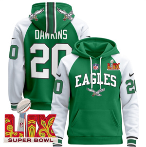 Men's Philadelphia Eagles Super Bowl LIX Patch Pullover Hoodie - All Stitched  Kelly Alternate Brian Dawkins 20