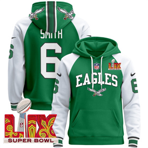Men's Philadelphia Eagles Super Bowl LIX Patch Pullover Hoodie - All Stitched  Kelly Alternate DeVonta Smith 6