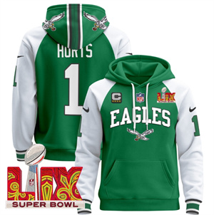 Men's Philadelphia Eagles Super Bowl LIX Patch Pullover Hoodie - All Stitched  Kelly Alternate Jalen Hurts 1