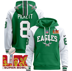 Men's Philadelphia Eagles Super Bowl LIX Patch Pullover Hoodie - All Stitched  Kelly Alternate Kenny Pickett 8