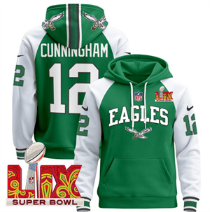 Men's Philadelphia Eagles Super Bowl LIX Patch Pullover Hoodie - All Stitched  Kelly Alternate Randall Cunningham 12