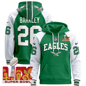 Men's Philadelphia Eagles Super Bowl LIX Patch Pullover Hoodie - All Stitched  Kelly Alternate Saquon Barkley 26