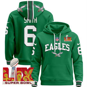 Men's Philadelphia Eagles Super Bowl LIX Patch Pullover Hoodie - All Stitched  Kelly Green DeVonta Smith 6