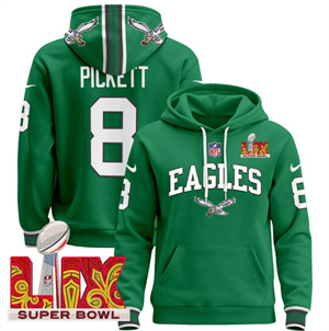 Men's Philadelphia Eagles Super Bowl LIX Patch Pullover Hoodie - All Stitched  Kelly Green Kenny Pickett 8