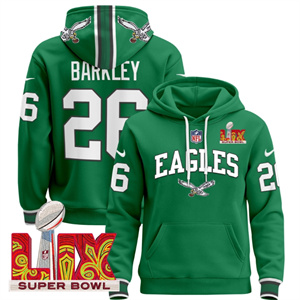 Men's Philadelphia Eagles Super Bowl LIX Patch Pullover Hoodie - All Stitched  Kelly Green Saquon Barkley  26