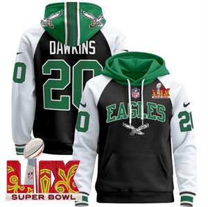 Men's Philadelphia Eagles Super Bowl LIX Patch Pullover Hoodie - All Stitched Black Alternate Brian Dawkins 20