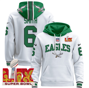 Men's Philadelphia Eagles Super Bowl LIX Patch Pullover Hoodie - All Stitched Kelly White DeVonta Smith 6
