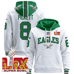 Men's Philadelphia Eagles Super Bowl LIX Patch Pullover Hoodie - All Stitched Kelly White Kenny Pickett 8