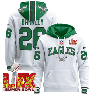 Men's Philadelphia Eagles Super Bowl LIX Patch Pullover Hoodie - All Stitched Kelly White Saquon Barkley 26