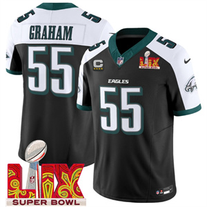 Men's Philadelphia Eagles Super Bowl LIX Patch Vapor Limited Jersey - All Stitched Black Alternate Brandon Graham