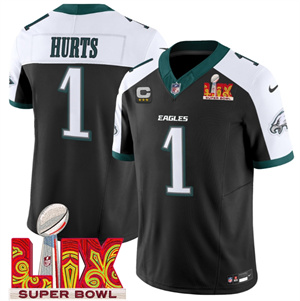 Men's Philadelphia Eagles Super Bowl LIX Patch Vapor Limited Jersey - All Stitched Black Alternate Jalen Hurts