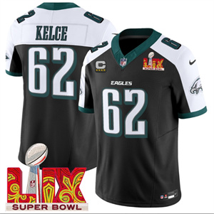 Men's Philadelphia Eagles Super Bowl LIX Patch Vapor Limited Jersey - All Stitched Black Alternate Jason Kelce