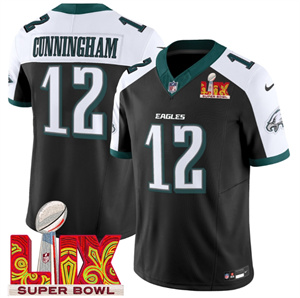 Men's Philadelphia Eagles Super Bowl LIX Patch Vapor Limited Jersey - All Stitched Black Alternate Randall Cunningham