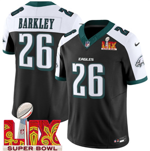 Men's Philadelphia Eagles Super Bowl LIX Patch Vapor Limited Jersey - All Stitched Black Alternate Saquon Barkley