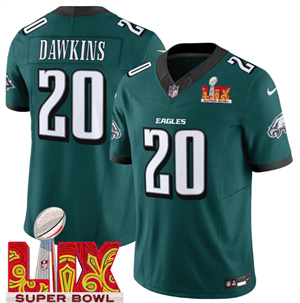 Men's Philadelphia Eagles Super Bowl LIX Patch Vapor Limited Jersey - All Stitched Green Alternate Green Brian Dawkins