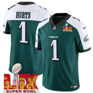 Men's Philadelphia Eagles Super Bowl LIX Patch Vapor Limited Jersey - All Stitched Green Alternate Jalen Hurts