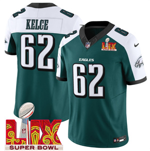 Men's Philadelphia Eagles Super Bowl LIX Patch Vapor Limited Jersey - All Stitched Green Alternate Jason Kelce