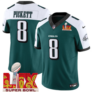 Men's Philadelphia Eagles Super Bowl LIX Patch Vapor Limited Jersey - All Stitched Green Alternate Kenny Pickett