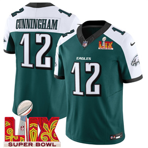 Men's Philadelphia Eagles Super Bowl LIX Patch Vapor Limited Jersey - All Stitched Green Alternate Randall Cunningham