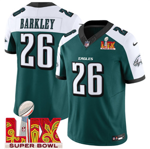 Men's Philadelphia Eagles Super Bowl LIX Patch Vapor Limited Jersey - All Stitched Green Alternate Saquon Barkley