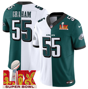 Men's Philadelphia Eagles Super Bowl LIX Patch Vapor Limited Jersey - All Stitched Green Alternate Split Brandon Graham