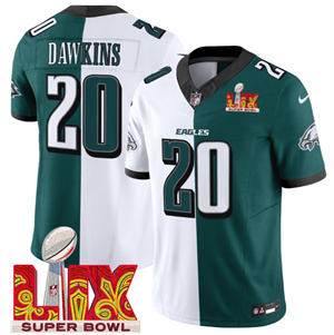 Men's Philadelphia Eagles Super Bowl LIX Patch Vapor Limited Jersey - All Stitched Green Alternate Split Brian Dawkins