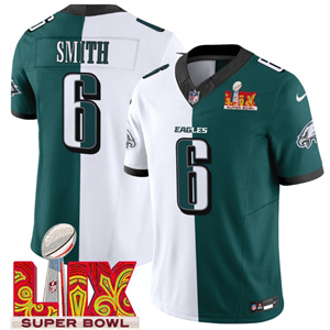 Men's Philadelphia Eagles Super Bowl LIX Patch Vapor Limited Jersey - All Stitched Green Alternate Split DeVonta Smith