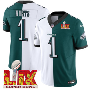 Men's Philadelphia Eagles Super Bowl LIX Patch Vapor Limited Jersey - All Stitched Green Alternate Split Jalen Hurts