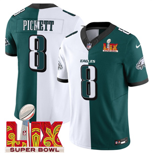 Men's Philadelphia Eagles Super Bowl LIX Patch Vapor Limited Jersey - All Stitched Green Alternate Split Kenny Pickett