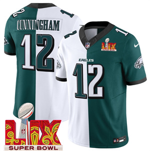 Men's Philadelphia Eagles Super Bowl LIX Patch Vapor Limited Jersey - All Stitched Green Alternate Split Randall Cunningham