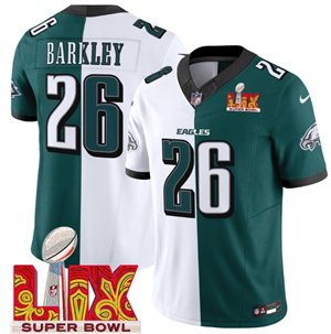 Men's Philadelphia Eagles Super Bowl LIX Patch Vapor Limited Jersey - All Stitched Green Alternate Split Saquon Barkley
