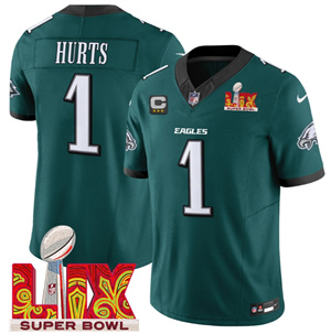 Men's Philadelphia Eagles Super Bowl LIX Patch Vapor Limited Jersey - All Stitched Green Jalen Hurts