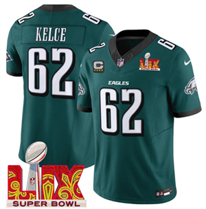 Men's Philadelphia Eagles Super Bowl LIX Patch Vapor Limited Jersey - All Stitched Green Jason Kelce