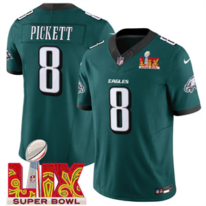 Men's Philadelphia Eagles Super Bowl LIX Patch Vapor Limited Jersey - All Stitched Green Kenny Pickett