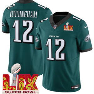 Men's Philadelphia Eagles Super Bowl LIX Patch Vapor Limited Jersey - All Stitched Green Randall Cunningham