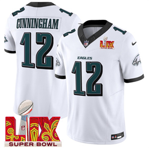 Men's Philadelphia Eagles Super Bowl LIX Patch Vapor Limited Jersey - All Stitched Randall Cunningham