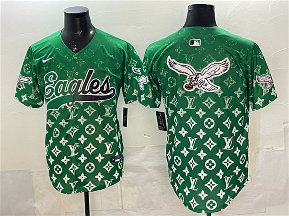Men's Philadelphia Eagles Team Big Logo Green With Patch Limited Stitched Baseball Jerseys