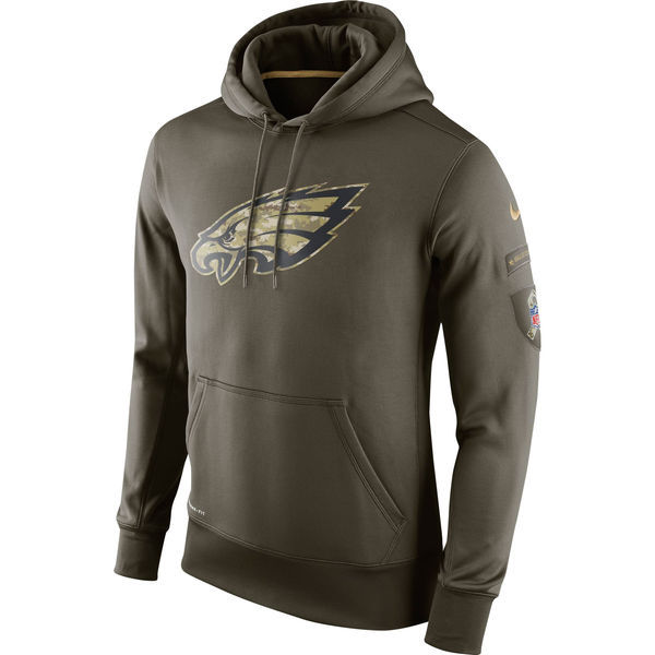 Men's Philadelphia Eagles Team Logo Green Stitched Nike Olive Salute To Service Hoodie