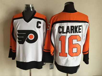 Men's Philadelphia Flyers #16 Bobby Clarke 1997-98 White CCM Vintage Throwback Jersey Stitched