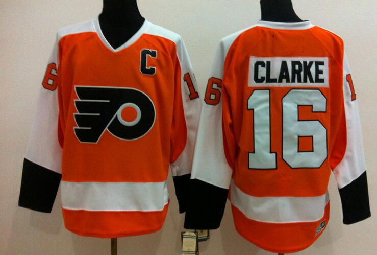 Men's Philadelphia Flyers #16 Bobby Clarke Orange CCM Throwback Vintage Hockey Jersey Stitched
