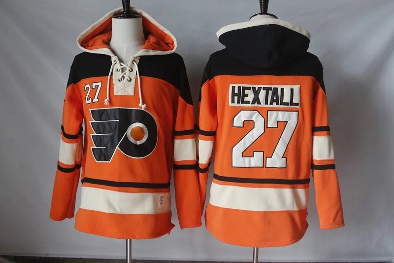 Men's Philadelphia Flyers #27 Ron Hextall Orange Premier Alternate Hockey Hoodie Stitched