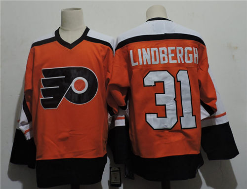 Men's Philadelphia Flyers #31 Pelle Lindbergh Vintage Throwback 1985 Orange Hockey Jersey S-3XL Stitched