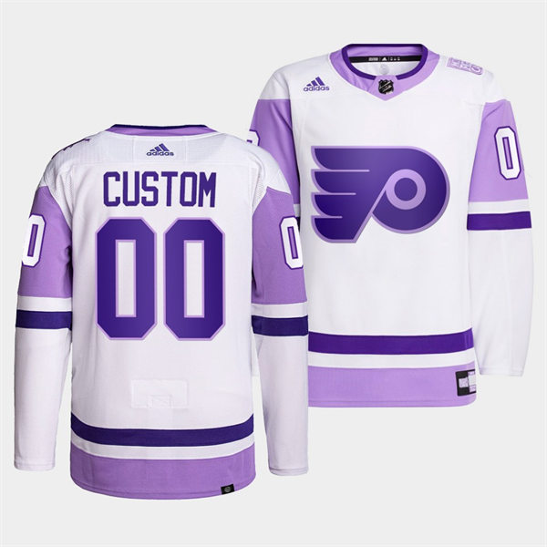 Men's Philadelphia Flyers Custom 2021-22 White Purple Hockey Fights Cancer Primegreen Jersey Stitched