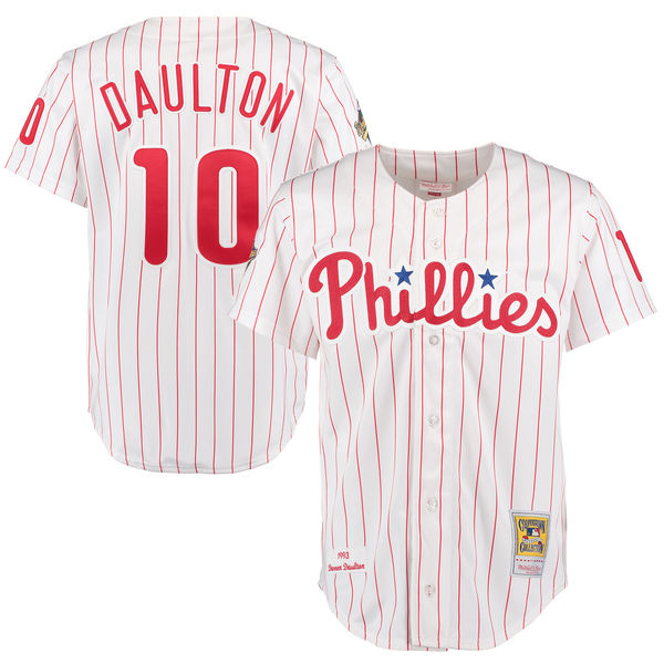Men's Philadelphia Phillies #10 Darren Daulton 1993 White Mitchell & Ness Cooperstown Throwback Baseball Jersey