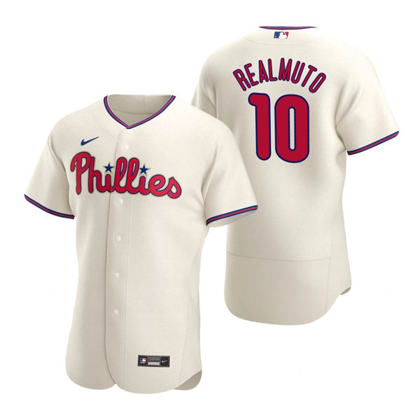 Men's Philadelphia Phillies #10 J. T. Realmuto Nike Cream Alternate Flex base Baseball Jersey
