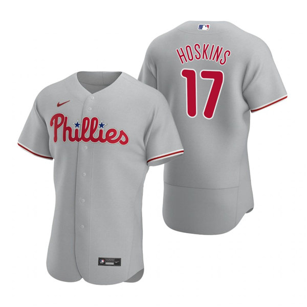 Men's Philadelphia Phillies #17 Rhys Hoskins Nike Gray Road Flex base Baseball Jersey