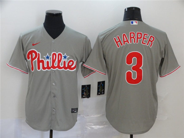Men's Philadelphia Phillies #3 Bryce Harper Nike Gray Road Cool Base Jersey