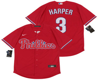 Men's Philadelphia Phillies #3 Bryce Harper Red Stitched MLB Cool Base Nike Jersey的副本